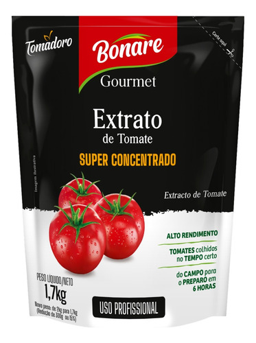 Extrato de Tomate Super Concentrado Uso Profissional Tomadoro Bonare Gourmet sem glúten em sachê 1.7 kg