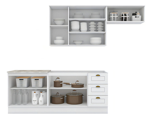 Cozinha Compacta Com Aéreo Para Geladeira Amy Casa 812 Cor Branco Hp