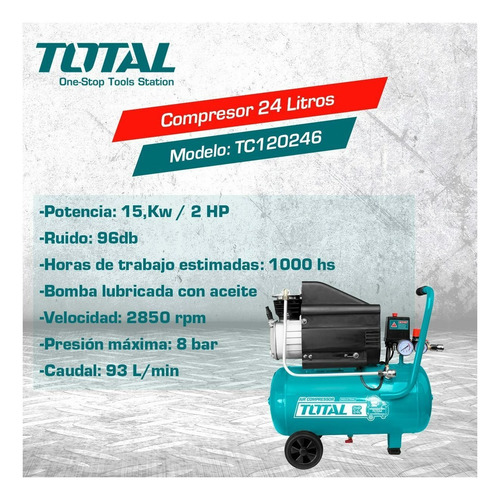 Compressor de ar elétrico portátil Total TC120246 24L 2hp 220V