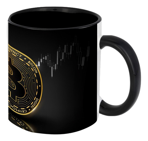 Taza Negra Ceramica C/ Caj Bitcoin Criptomonedas Criptos 468