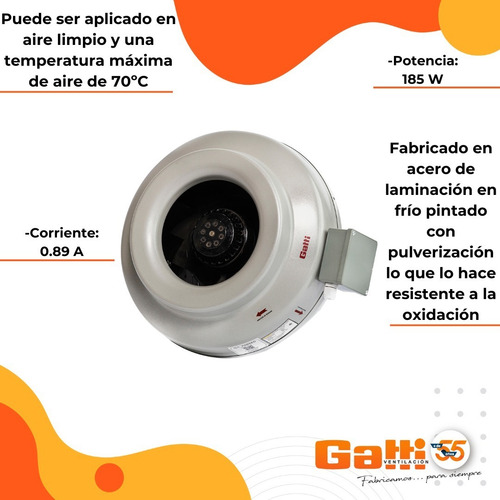 Imagen 5 de 9 de Extractor De Aire Entre Conducto Chapa 31.5 Cm Gatti Vent