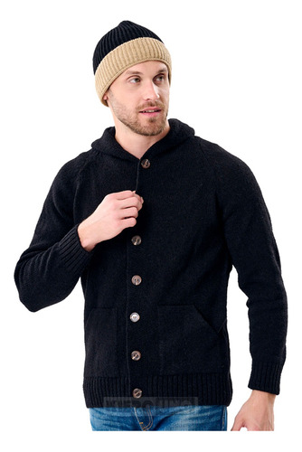 Cárdigan Lana Hombre Tejido Saco Campera Sweater Con Capucha