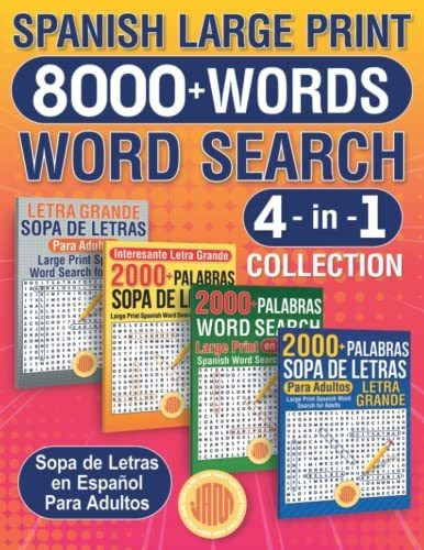 Libro : Spanish Large Print 8000 Words Word Search 4 In 1. 
