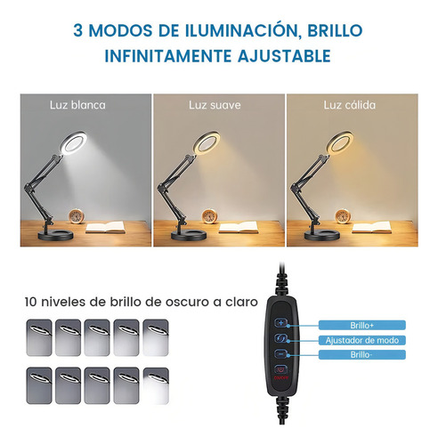 ** Lámpara Led De Escritorio Con Lupa De 10x Con Brazo