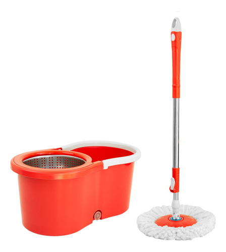 Trapeador Giratorio Con Cubeta Spin Mágico Microfibra Mop Color Rojo