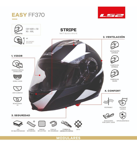 Imagen 5 de 7 de Casco Ls2 Ff 370 Stripe Rebatible Doble Visor Motodelta