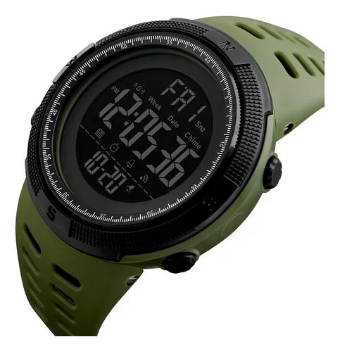 Reloj Skmei 1251 Running Chronometer con alarma de cuenta regresiva para hombre y bisel de caja, color verde y negro