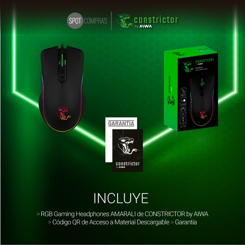 Imagen 8 de 10 de Mouse De Juego Aiwa Constrictor Rgb 7 Botones 3200 Dpi