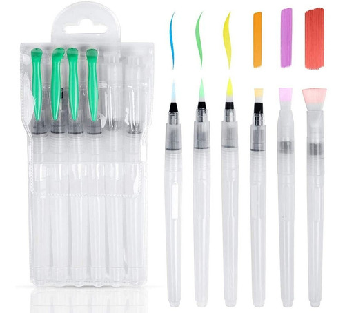 Set 6 Plumas Water Acuarela Recargable Tinta Pinceles Brush