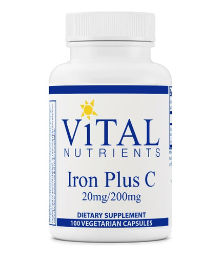 Vital Nutrients | Iron Plus C | 20mg/200mg | 100 Veg Caps