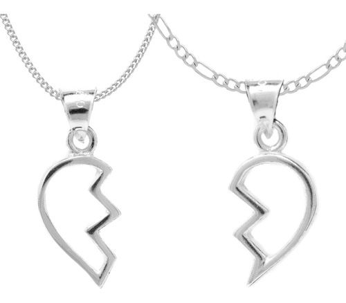 Collares Para Pareja En Plata 925 Corazón Partido Con Cadena