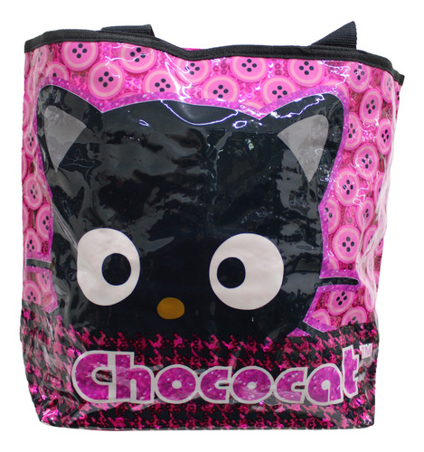 Bolsa Tote Chococat Lentejuela Impermeable Sanrio Acabado De Los Herrajes Otro Color Rosa Correa De Hombro Negro Diseño De La Tela Estampado