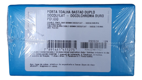 Toalheiro Duplo Bastão Flat 60mm Ouro Polido 01013743 Docol