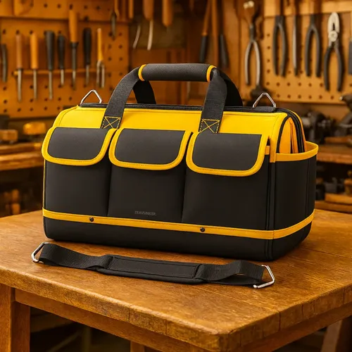 Bolsa Maleta De Ferramentas Grande Reforçada 16 Bolsos - Preto E Amarelo