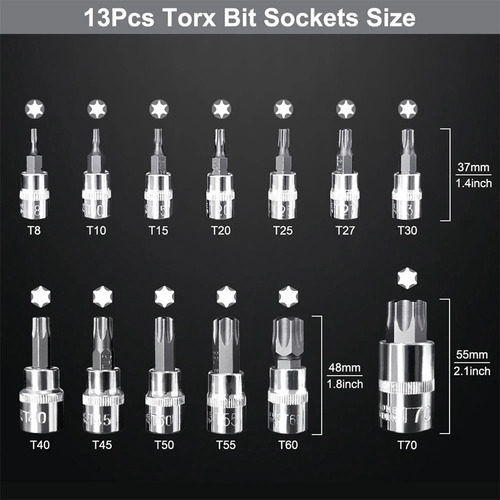 Juego De 13 Conectores Star Torx Bit T8-t70 H2-h14, Conector