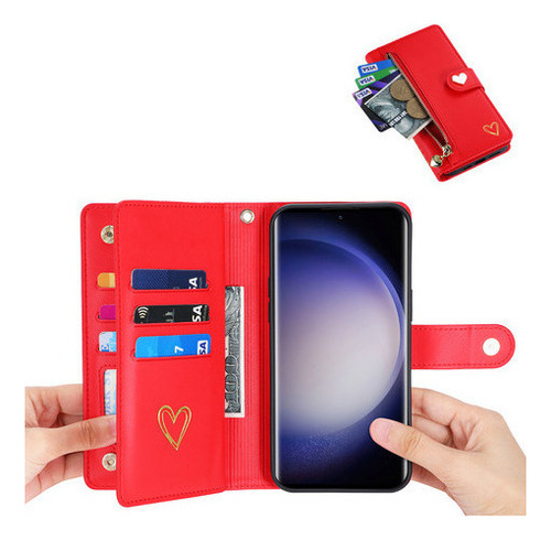 Jing Funda De Piel Tipo Cartera Con Cremallera Para Samsung