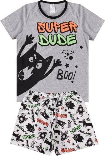 Conjunto Pijama Infantil Menino Algodão Super Dude Cinza