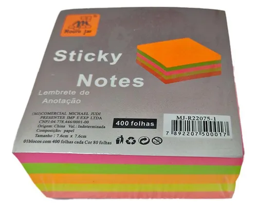 comprar Bloco De Notas Adesivas Notes Neon - 7,6 X 7,6 Cm 400 Fls