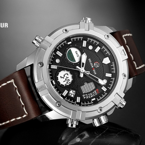 Reloj De Cuero Digital Analógico Goldenhour Quartz