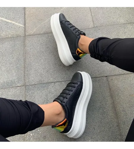 Motivar argumento Querer Tenis Sneakers De Plataforma De Moda Mujer, Negros Cómodos.