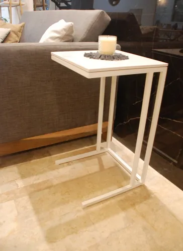 Mesa Arrime Calpe 45x35 Spl Calacata 12mm Base Hierro