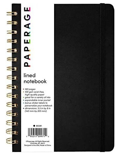 Cuaderno De Rayas De Cuero Vegano Anillado De Color Negro