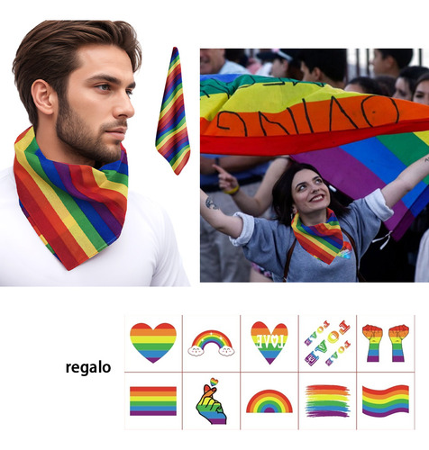 2pz Toalla Cuadrada Arcoiris+10pz Pegatinas Orgullo Arcoiris