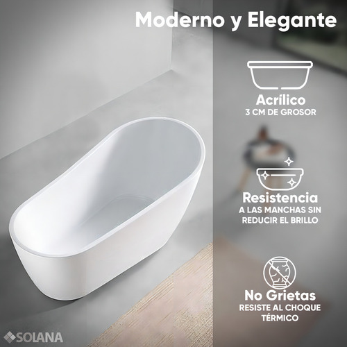 Solana Kit Bañera De Acrílico Solido De 180x90 Cm Blanco Ovalada Con Desnivel + Grifo Independiente Monomando Bt613/Sm1706 Color Blanco/GoldRose