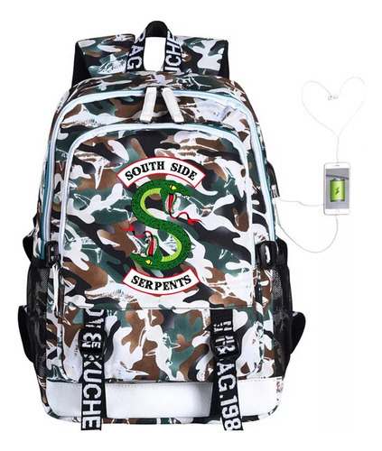 Mochila De Tres Puntos Riverdale Valley Town Usb Snake River Color Blanco