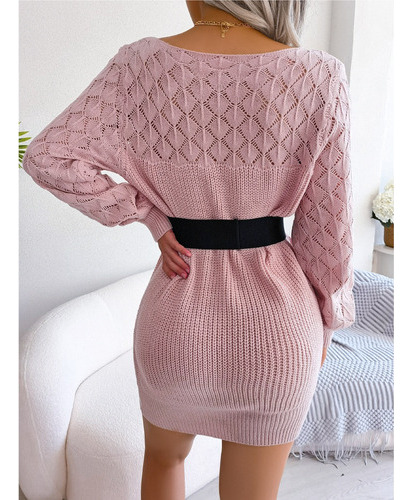 Vestidos De Suéter Mujer Slash Neck Hollow Out Elegante