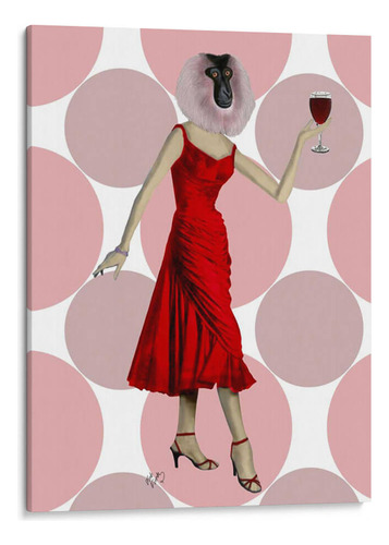 Canvas Lab Cuadro Mono En Vestido Rojo Con Vino. 75x100