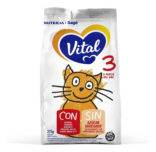 Leche de fórmula en polvo sin TACC Nutricia Bagó Vital 3 en bolsa de 1 de 375g - 12 meses a 2 años