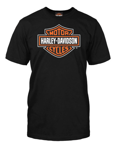 Harley-davidson Military - Camiseta Naranja Sobre Negro Bar 