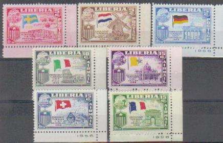 Liberia Serie X 7 Sellos Mint Banderas Europa Año 1958