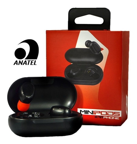 Fone De Ouvido Bluetooth Sem Fio In-ear Minipods Jr8 Preto Cor da luz Vermelho