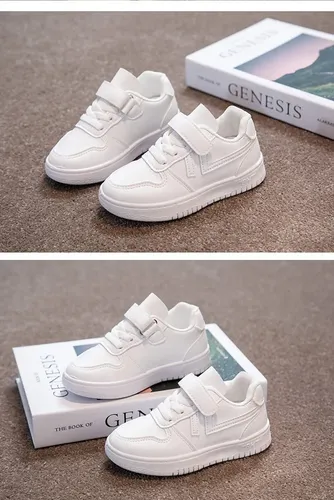 Zapatillas Blancas Con Velcro Para Niños - Zapatos Escolares