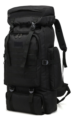 Mochila De 80 Litros, Bolsa Para Acampar Al Aire Libre Color Army Black Diseño De La Tela Liso