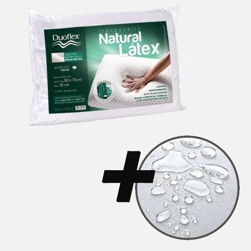 Travesseiro Natural Látex + Capa Protetora Duoflex 50x70x16