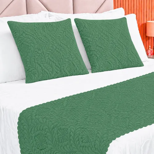 Kit ​Peseira Para Cama King 3 Peças Matelada Decorativa Verde Esmeralda