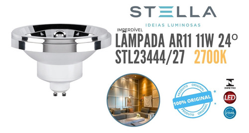 Lâmpada Led Eco Ar111 Stella 11w 24º Graus 2700k Stl23444/27