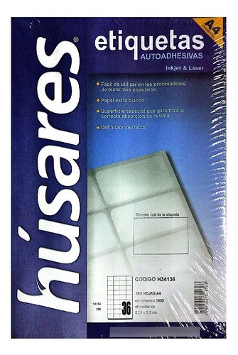 Etiquetas Husares A4 Cod H34136 Medida 5.25x3.3 Cm Paq X 100