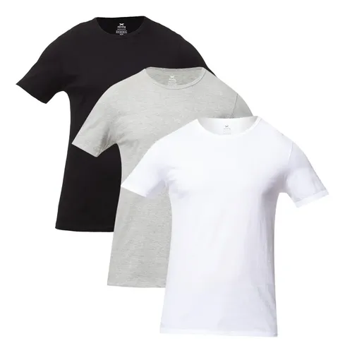 Kit Com 3 Camisetas Masc Básicas Slim Gola Redonda Hering Branco / Preto / Cinza Liso G