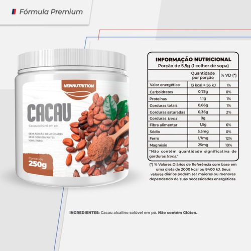 Cacau Em Pó 250g Newnutrition