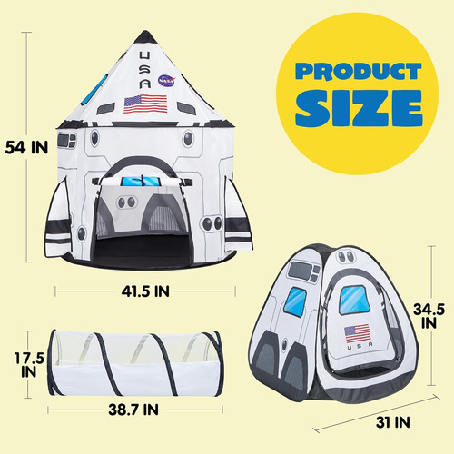 Carpa De Juego Plegable White Rocket Ship Con Túnel Y Casita