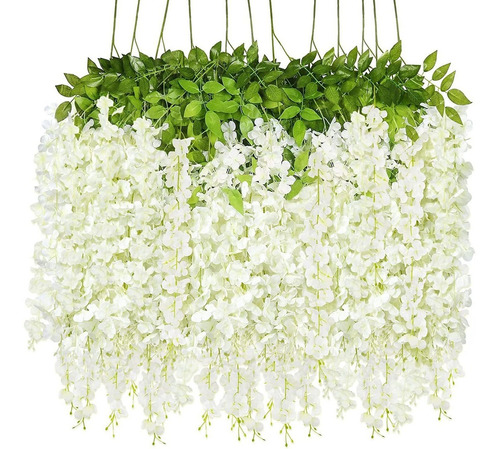 12 Guirnaldas De Flores Glicinas Artificiales Blancas 