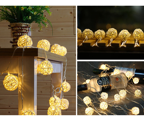 Cadena De Luces De Ratán Con Forma De Bola De Ratán, 20 Led,