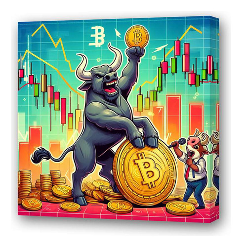 Cuadro 20x20cm Toro Bitcoin Trading Bull Market Money