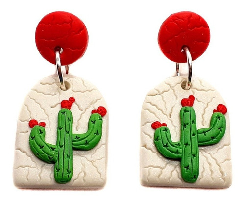 Aretes De Cactus Mexicanos Artesanales Diseño Fimofemi