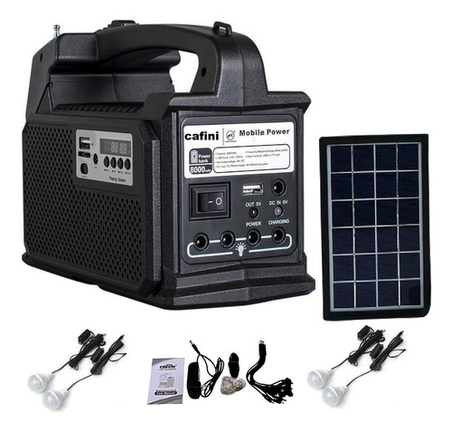 Kit Solar Portátil+panel Solar+4 Focos+radio Fm/ Cafini