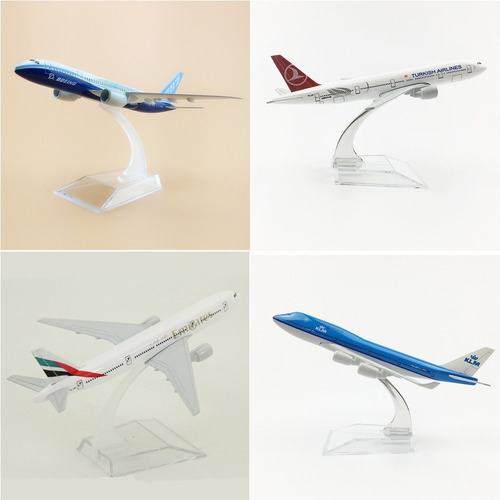 4 Pç Miniatura Aviao Metal Boeing Airbus Varios Modelos 16cm